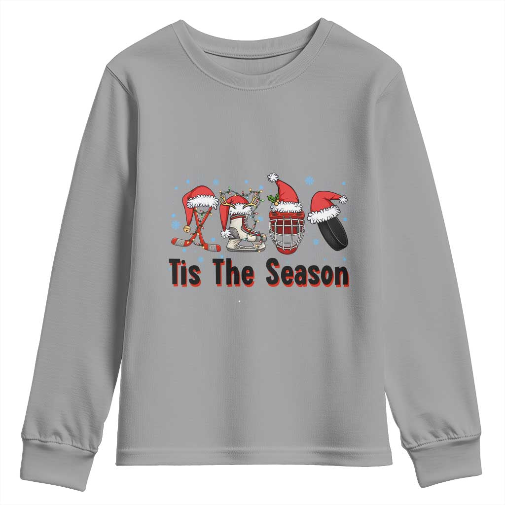 Funny Ice Hockey Christmas Gift Youth Sweatshirt Tis The Season TS12 Sport Gray Print Your Wear