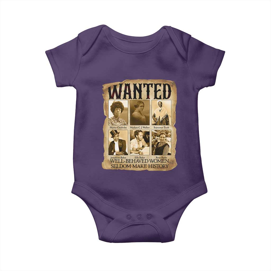 Well Behaved Women Seldom Make History Baby Onesie Vintage Feminist Poster TS12 Purple Print Your Wear