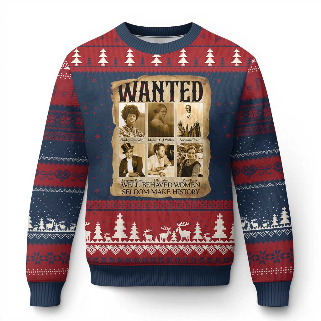 Well Behaved Women Seldom Make History Ugly Christmas Sweater Vintage Feminist Poster TS12 Navy Red Print Your Wear
