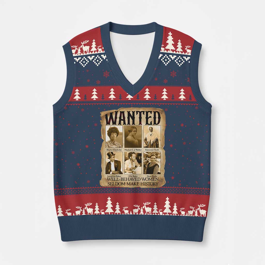 Well Behaved Women Seldom Make History V-Neck Knit Sweater Vest Vintage Feminist Poster TS12 Navy Red Print Your Wear