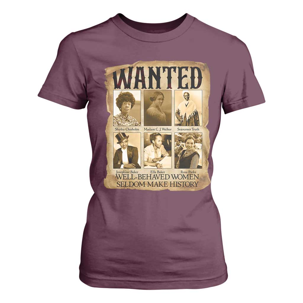 Well Behaved Women Seldom Make History T Shirt For Women Vintage Feminist Poster TS12 Maroon Print Your Wear