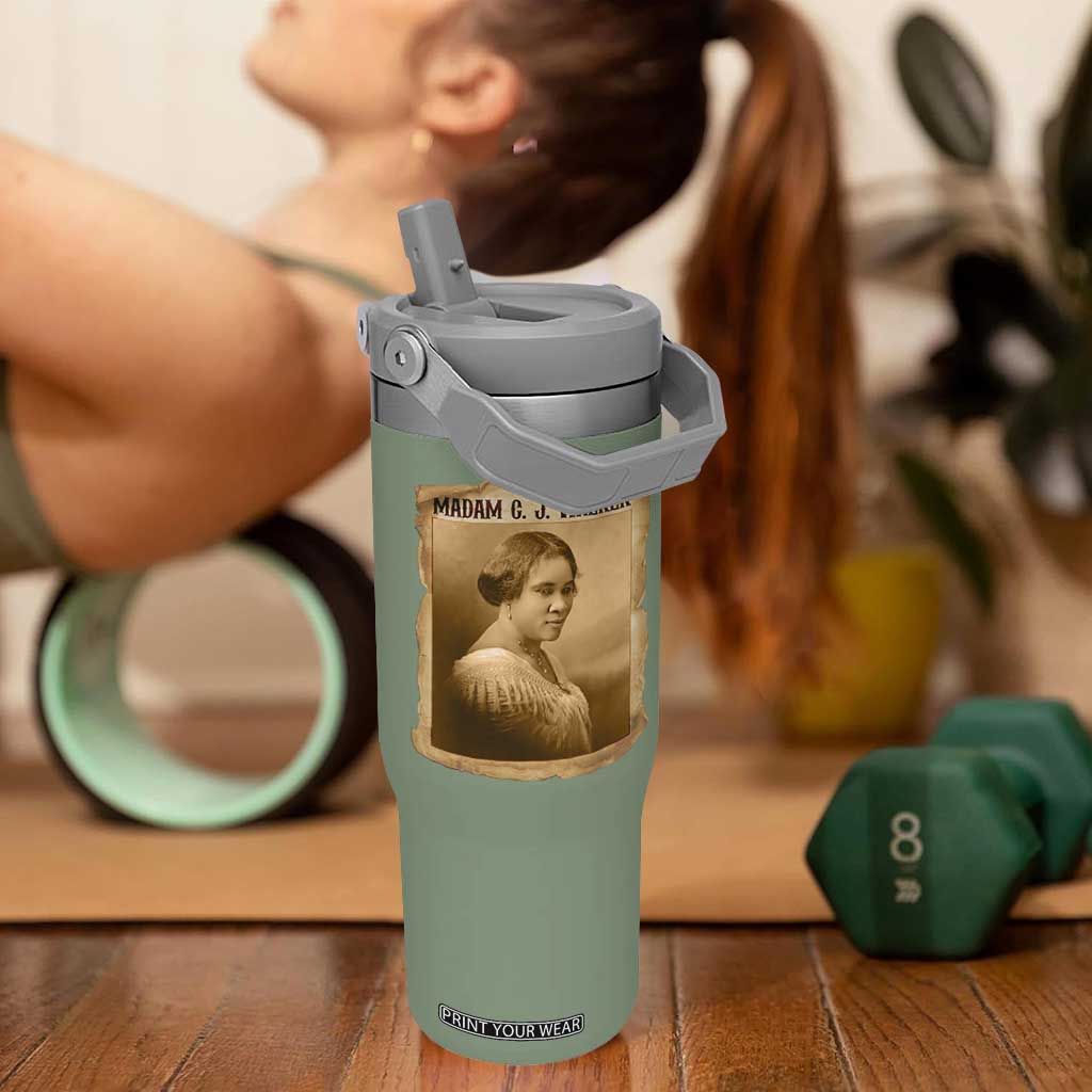 Madam CJ Walker Flip Straw Tumbler Female Empowerment History Gift TS12 One Size: 30 oz Moss Green Print Your Wear