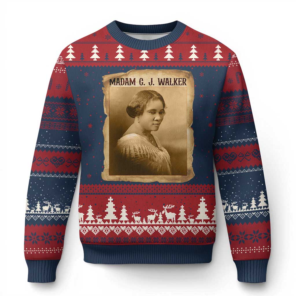 Madam CJ Walker Ugly Christmas Sweater Female Empowerment History Gift TS12 Navy Red Print Your Wear