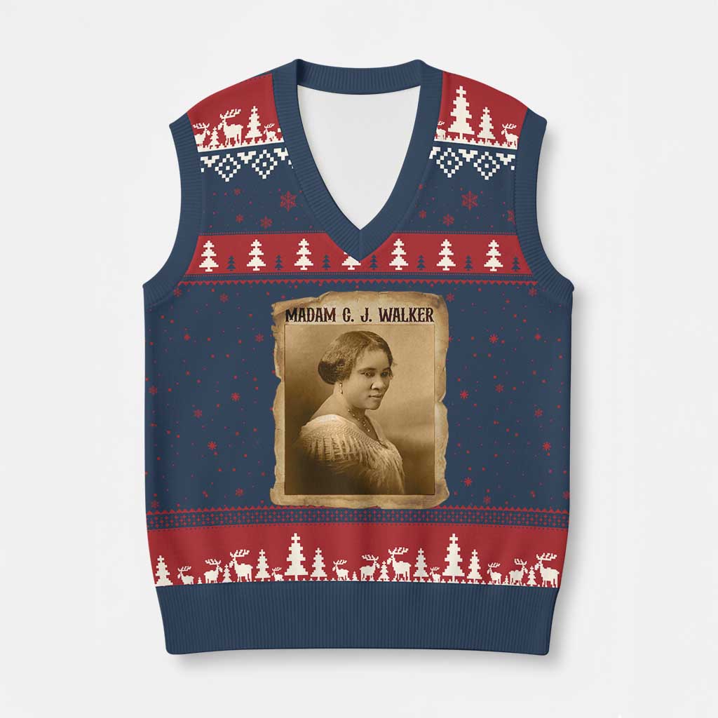 Madam CJ Walker V-Neck Knit Sweater Vest Female Empowerment History Gift TS12 Navy Red Print Your Wear