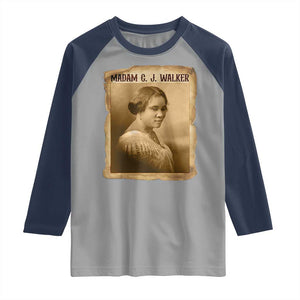 Madam CJ Walker Raglan Shirt Female Empowerment History Gift TS12 Sport Gray Navy Print Your Wear