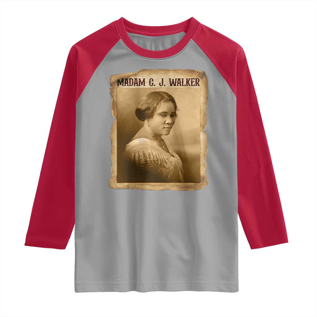 Madam CJ Walker Raglan Shirt Female Empowerment History Gift TS12 Sport Gray Red Print Your Wear