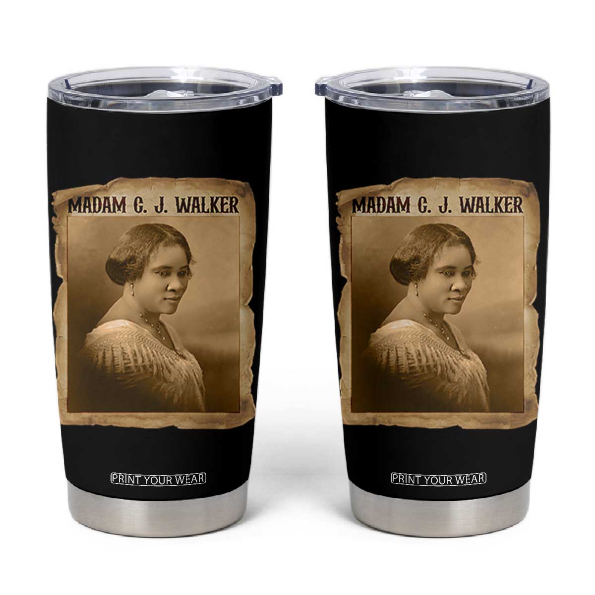 Madam CJ Walker Tumbler Cup Female Empowerment History Gift TS12 Black Print Your Wear