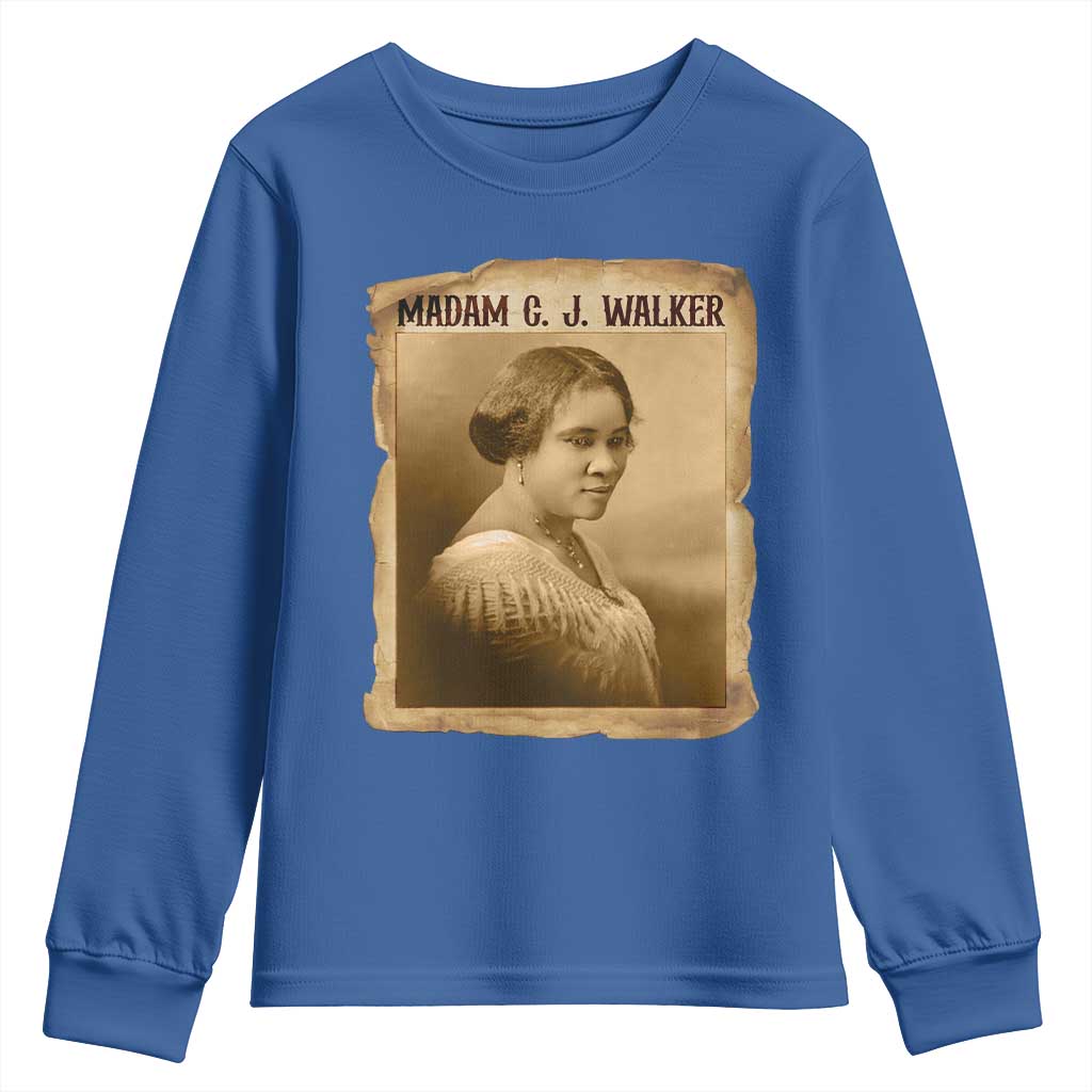 Madam CJ Walker Youth Sweatshirt Female Empowerment History Gift TS12 Royal Blue Print Your Wear