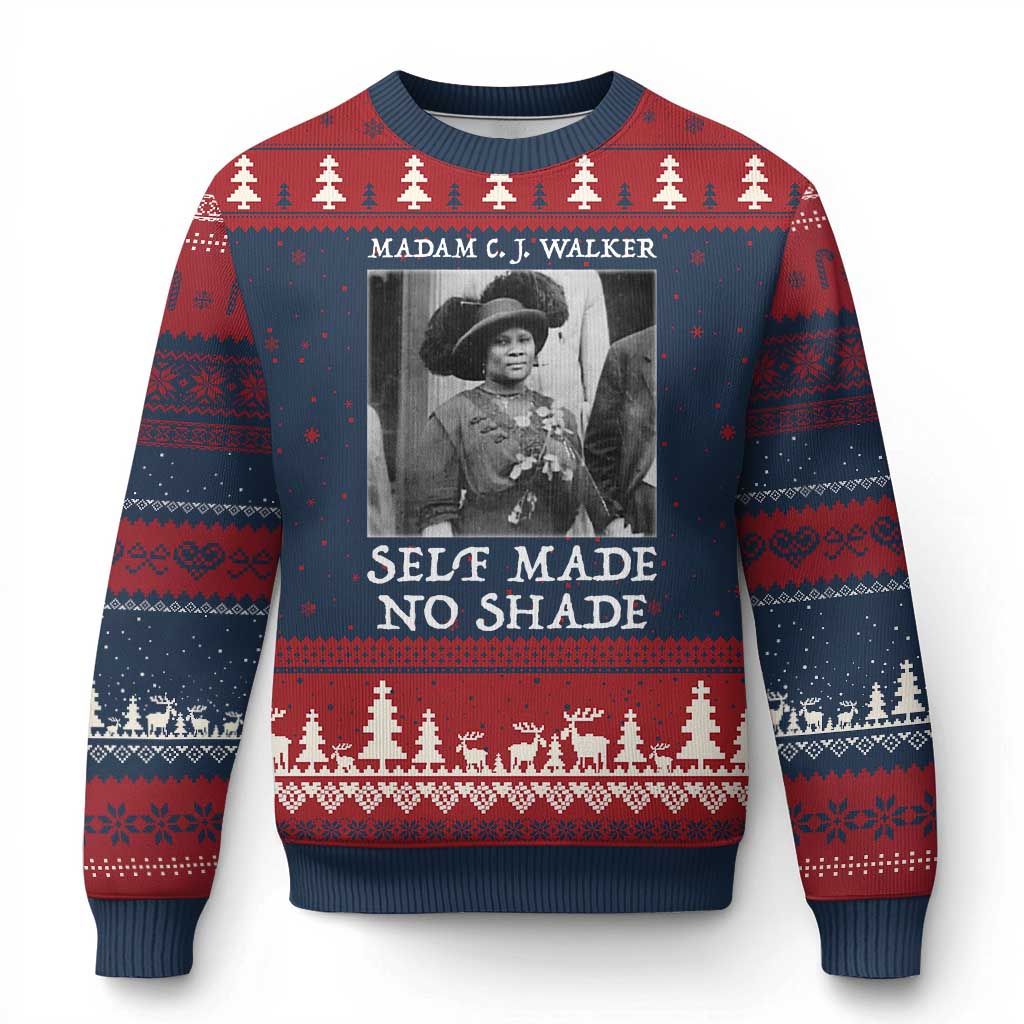 Madam CJ Walker Ugly Christmas Sweater Self Made No Shade Female Empowerment TS12 Navy Red Print Your Wear