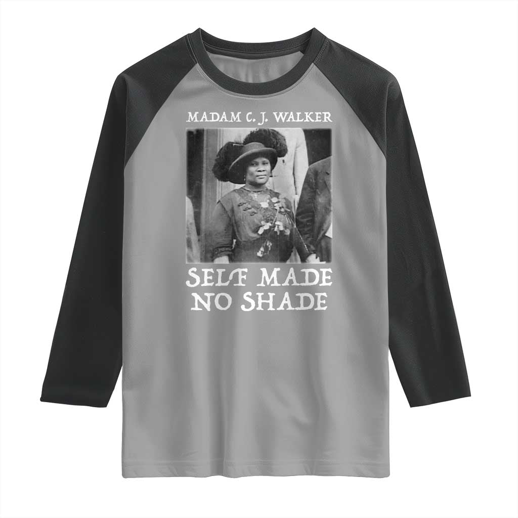 Madam CJ Walker Raglan Shirt Self Made No Shade Female Empowerment TS12 Sport Gray Black Print Your Wear