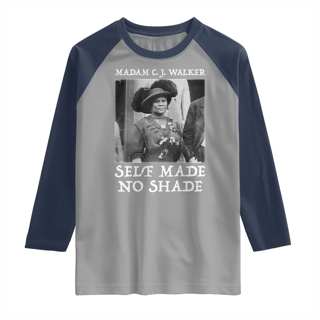Madam CJ Walker Raglan Shirt Self Made No Shade Female Empowerment TS12 Sport Gray Navy Print Your Wear