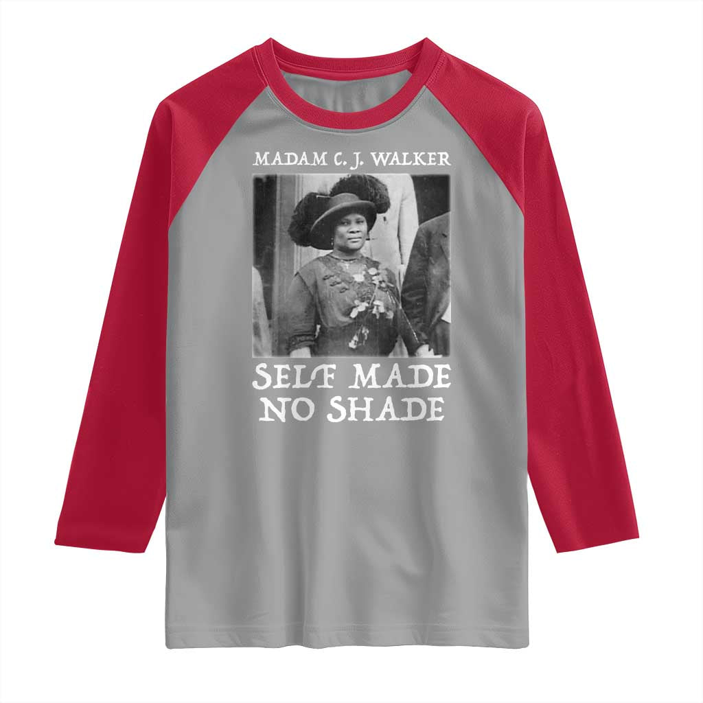 Madam CJ Walker Raglan Shirt Self Made No Shade Female Empowerment TS12 Sport Gray Red Print Your Wear
