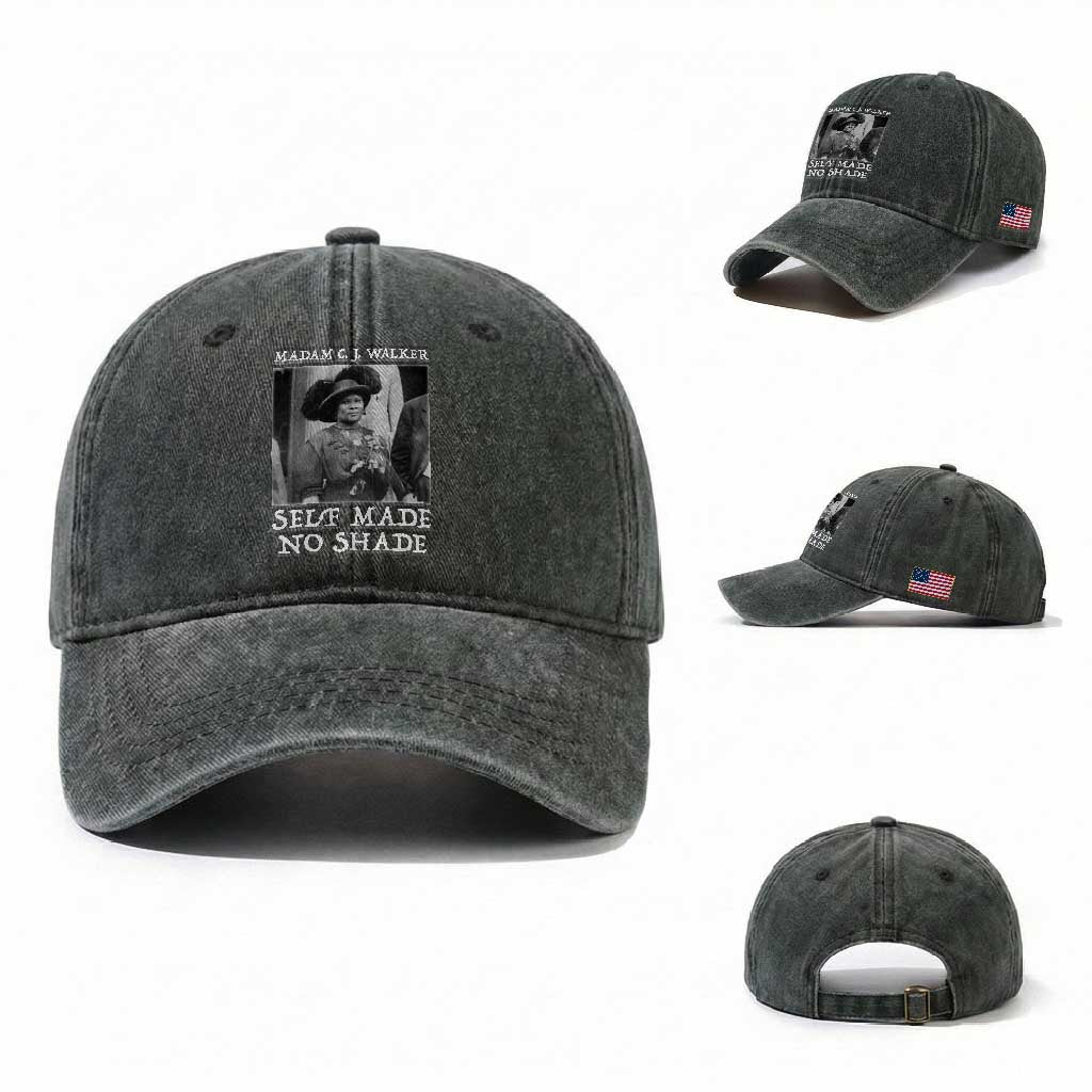 Madam CJ Walker Washed Cotton Baseball Cap Self Made No Shade Female Empowerment TS12 Washed Cap Universal Fit Dark Green Print Your Wear