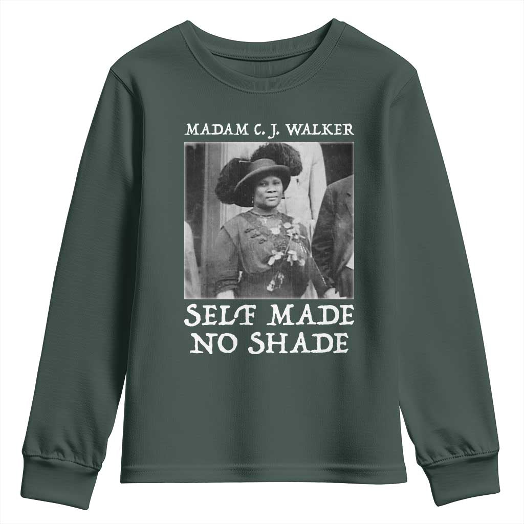 Madam CJ Walker Youth Sweatshirt Self Made No Shade Female Empowerment TS12 Dark Forest Green Print Your Wear