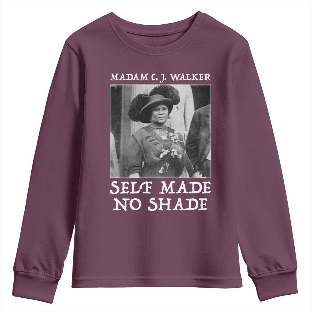 Madam CJ Walker Youth Sweatshirt Self Made No Shade Female Empowerment TS12 Maroon Print Your Wear
