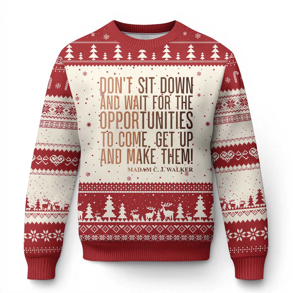 Madam CJ Walker Quote Ugly Christmas Sweater Get Up And Make Opportunities TS12 Beige Red Print Your Wear