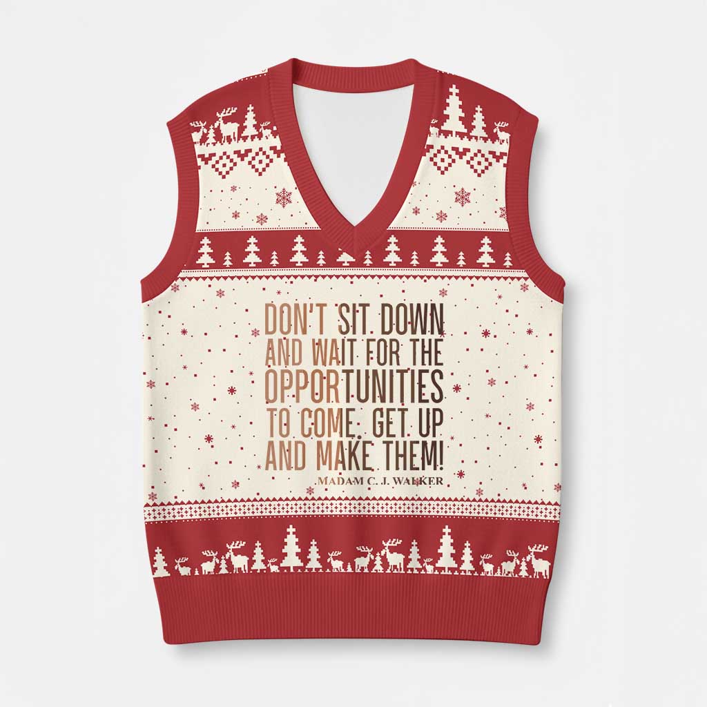 Madam CJ Walker Quote V-Neck Knit Sweater Vest Get Up And Make Opportunities TS12 Beige Red Print Your Wear