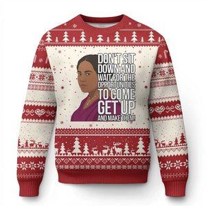 Madam CJ Walker Quote Ugly Christmas Sweater Do Not Sit Down And Wait For Opportunities TS12 Beige Red Print Your Wear