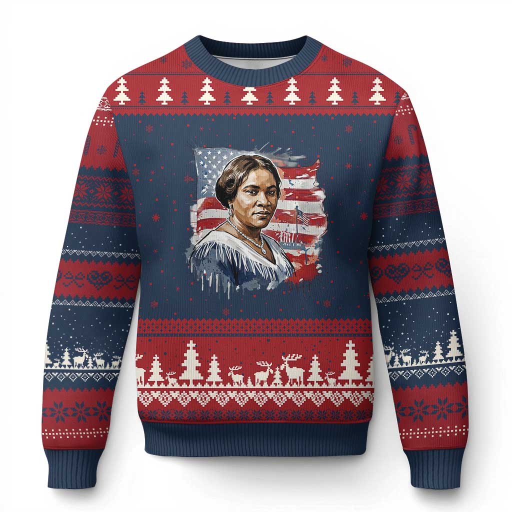 Madam CJ Walker Patriotic Ugly Christmas Sweater Strong Black Woman Leader TS12 Navy Red Print Your Wear
