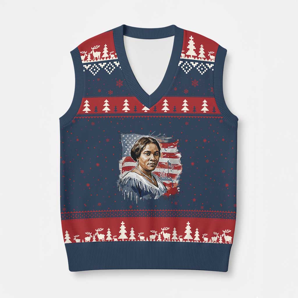 Madam CJ Walker Patriotic V-Neck Knit Sweater Vest Strong Black Woman Leader TS12 Navy Red Print Your Wear
