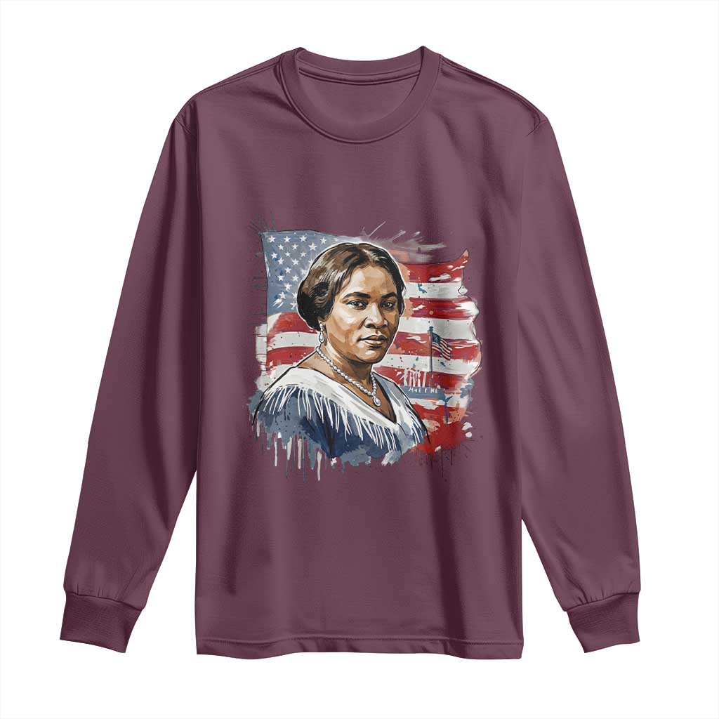 Madam CJ Walker Patriotic Long Sleeve Shirt Strong Black Woman Leader TS12 Maroon Print Your Wear