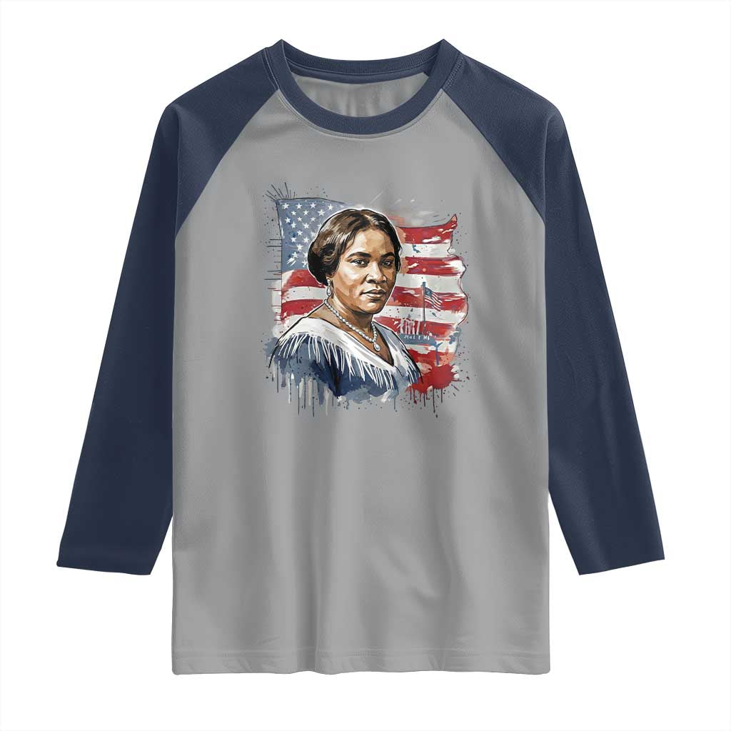Madam CJ Walker Patriotic Raglan Shirt Strong Black Woman Leader TS12 Sport Gray Navy Print Your Wear