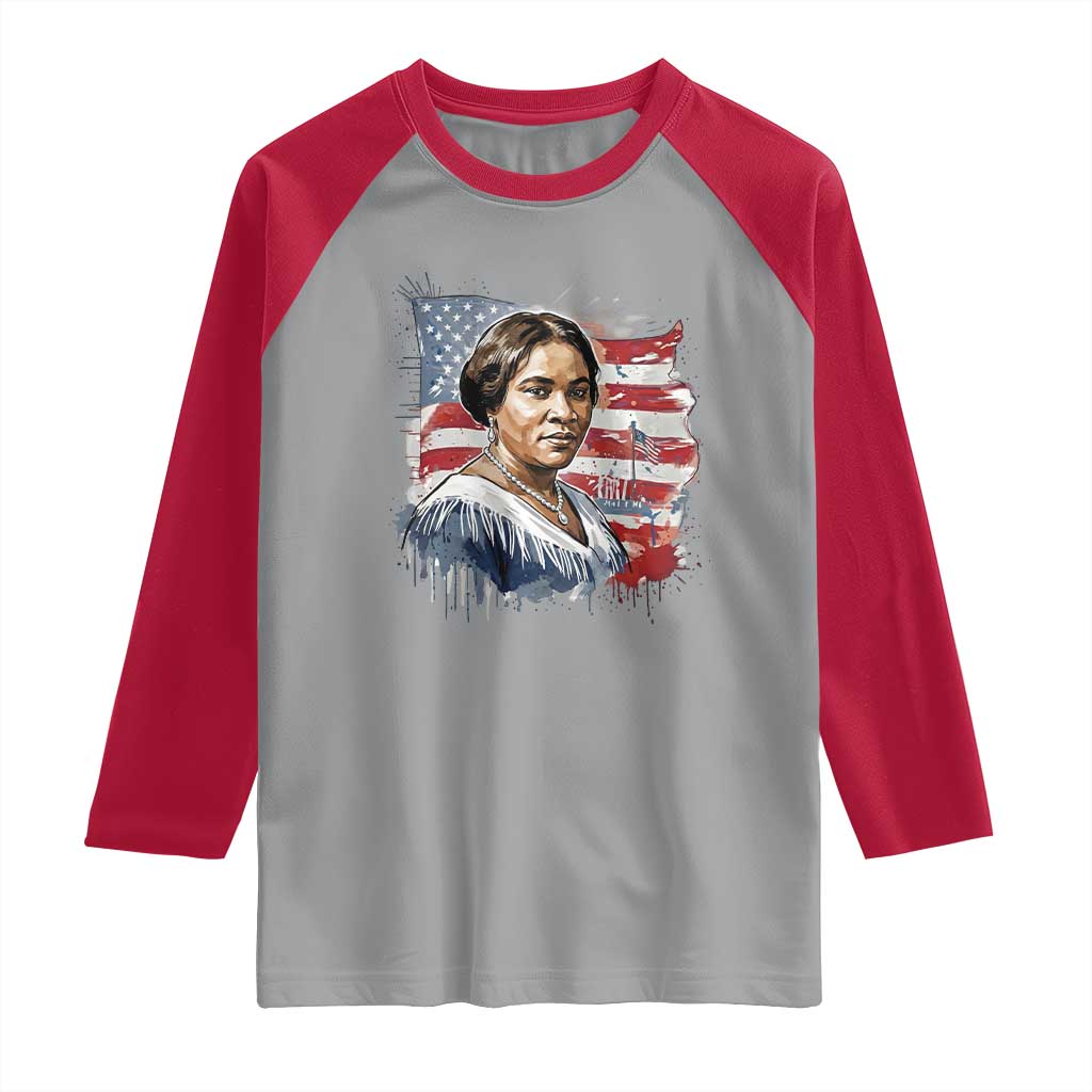 Madam CJ Walker Patriotic Raglan Shirt Strong Black Woman Leader TS12 Sport Gray Red Print Your Wear