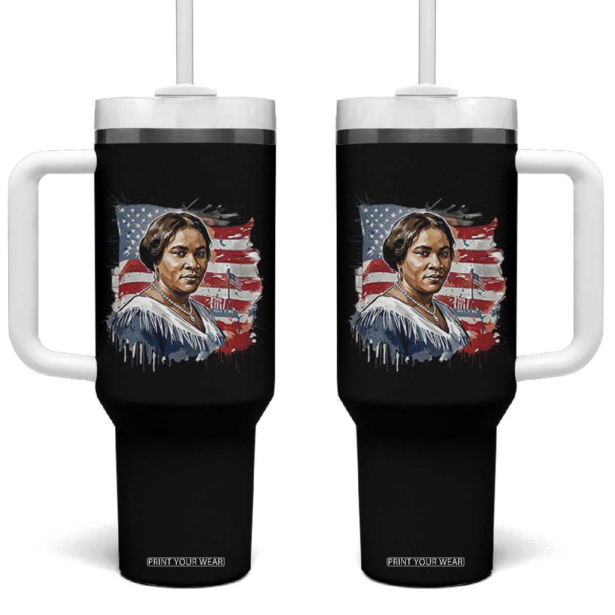 Madam CJ Walker Patriotic Tumbler With Handle Strong Black Woman Leader TS12 One Size: 40 oz Black Print Your Wear