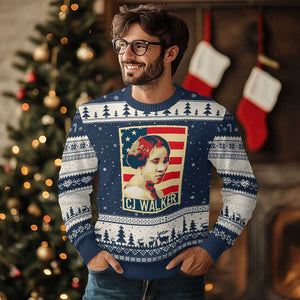 Madam CJ Walker Patriotic Ugly Christmas Sweater Black History Month Gift TS12 Navy Beige Print Your Wear
