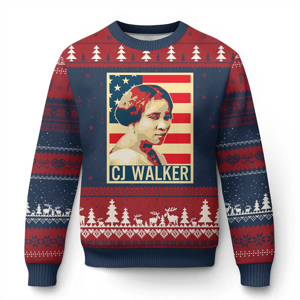 Madam CJ Walker Patriotic Ugly Christmas Sweater Black History Month Gift TS12 Navy Red Print Your Wear