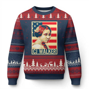 Madam CJ Walker Patriotic Ugly Christmas Sweater Black History Month Gift TS12 Navy Red Print Your Wear