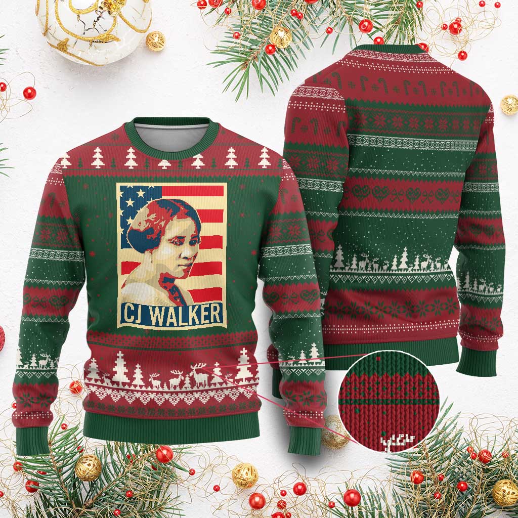Madam CJ Walker Patriotic Ugly Christmas Sweater Black History Month Gift TS12 Red Green Print Your Wear