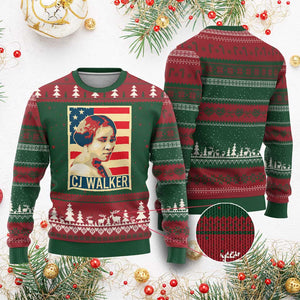 Madam CJ Walker Patriotic Ugly Christmas Sweater Black History Month Gift TS12 Red Green Print Your Wear
