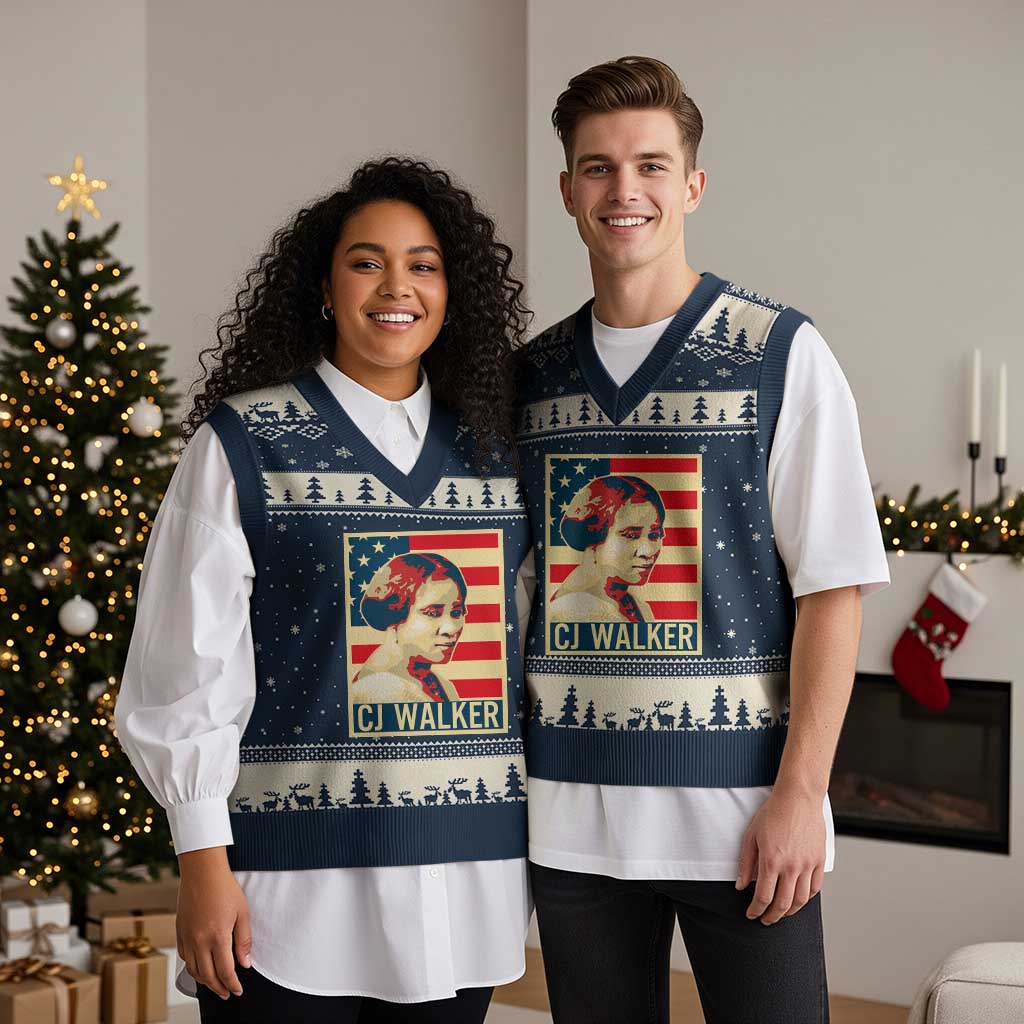 Madam CJ Walker Patriotic V-Neck Knit Sweater Vest Black History Month Gift TS12 Navy Beige Print Your Wear