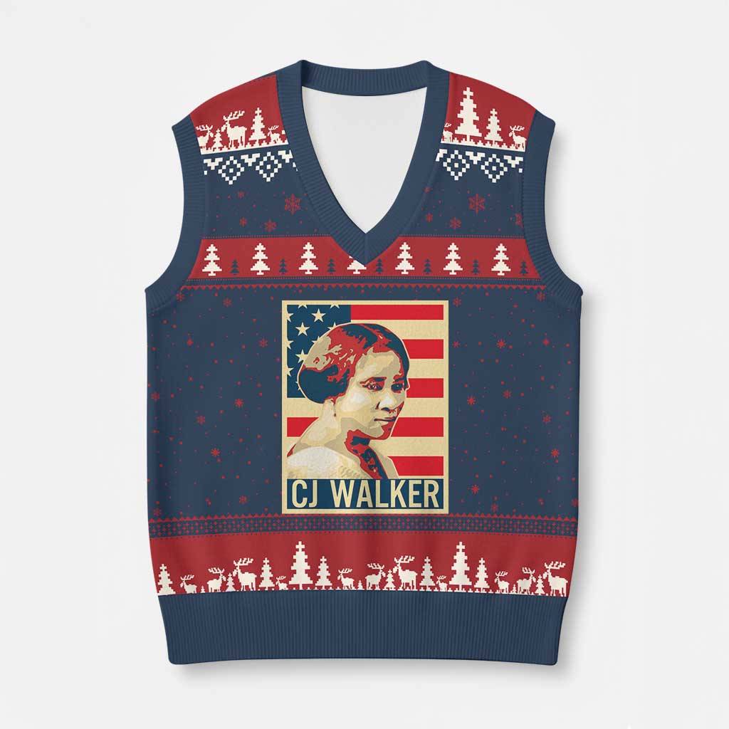 Madam CJ Walker Patriotic V-Neck Knit Sweater Vest Black History Month Gift TS12 Navy Red Print Your Wear