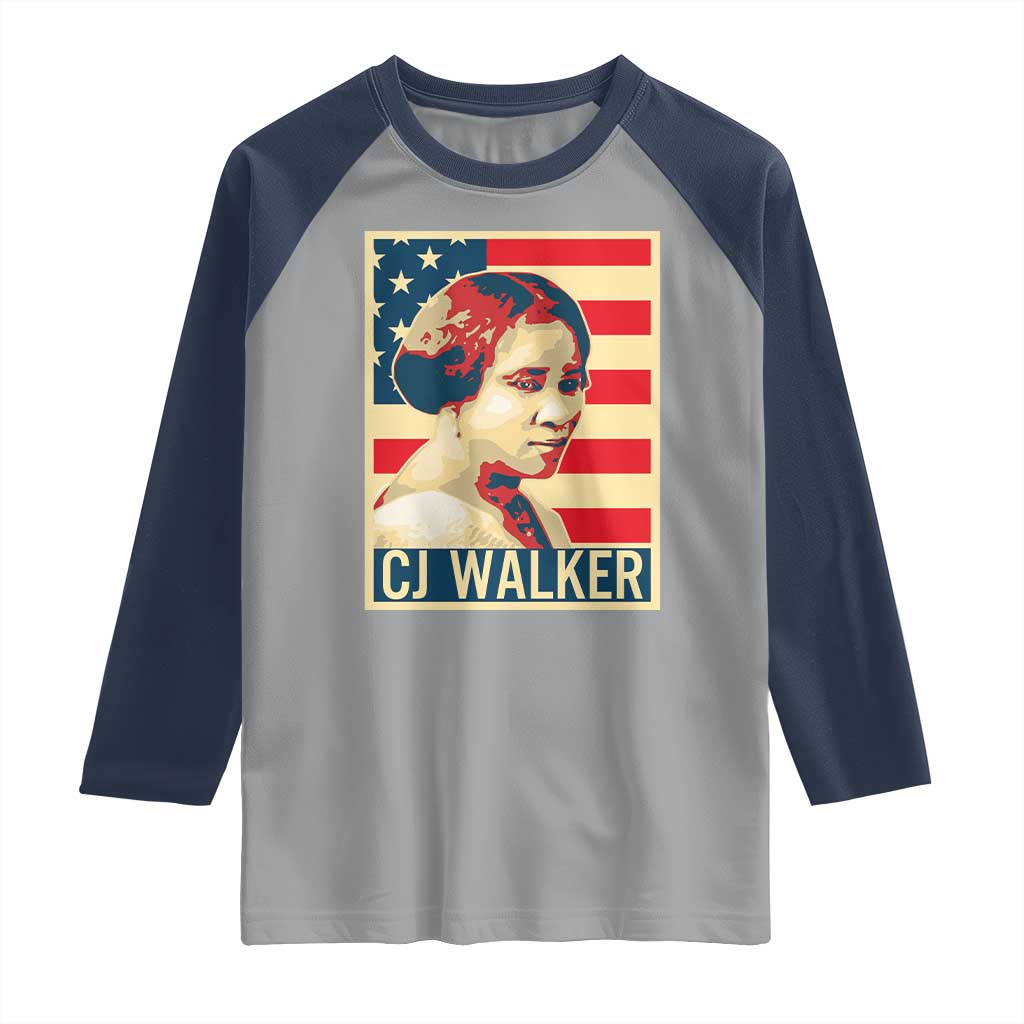 Madam CJ Walker Patriotic Raglan Shirt Black History Month Gift TS12 Sport Gray Navy Print Your Wear