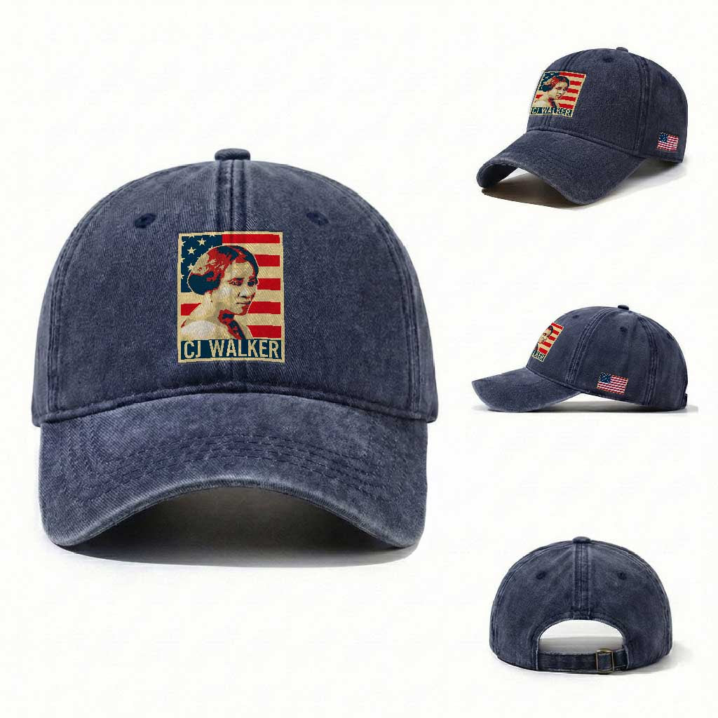 Madam CJ Walker Patriotic Washed Cotton Baseball Cap Black History Month Gift TS12 Washed Cap Universal Fit Navy Print Your Wear