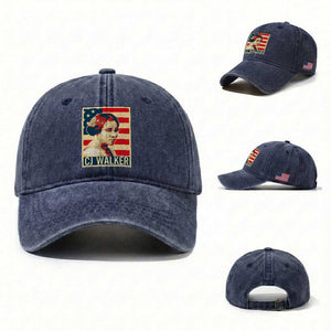 Madam CJ Walker Patriotic Washed Cotton Baseball Cap Black History Month Gift TS12 Washed Cap Universal Fit Navy Print Your Wear