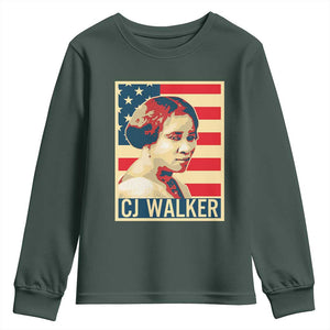 Madam CJ Walker Patriotic Youth Sweatshirt Black History Month Gift TS12 Dark Forest Green Print Your Wear