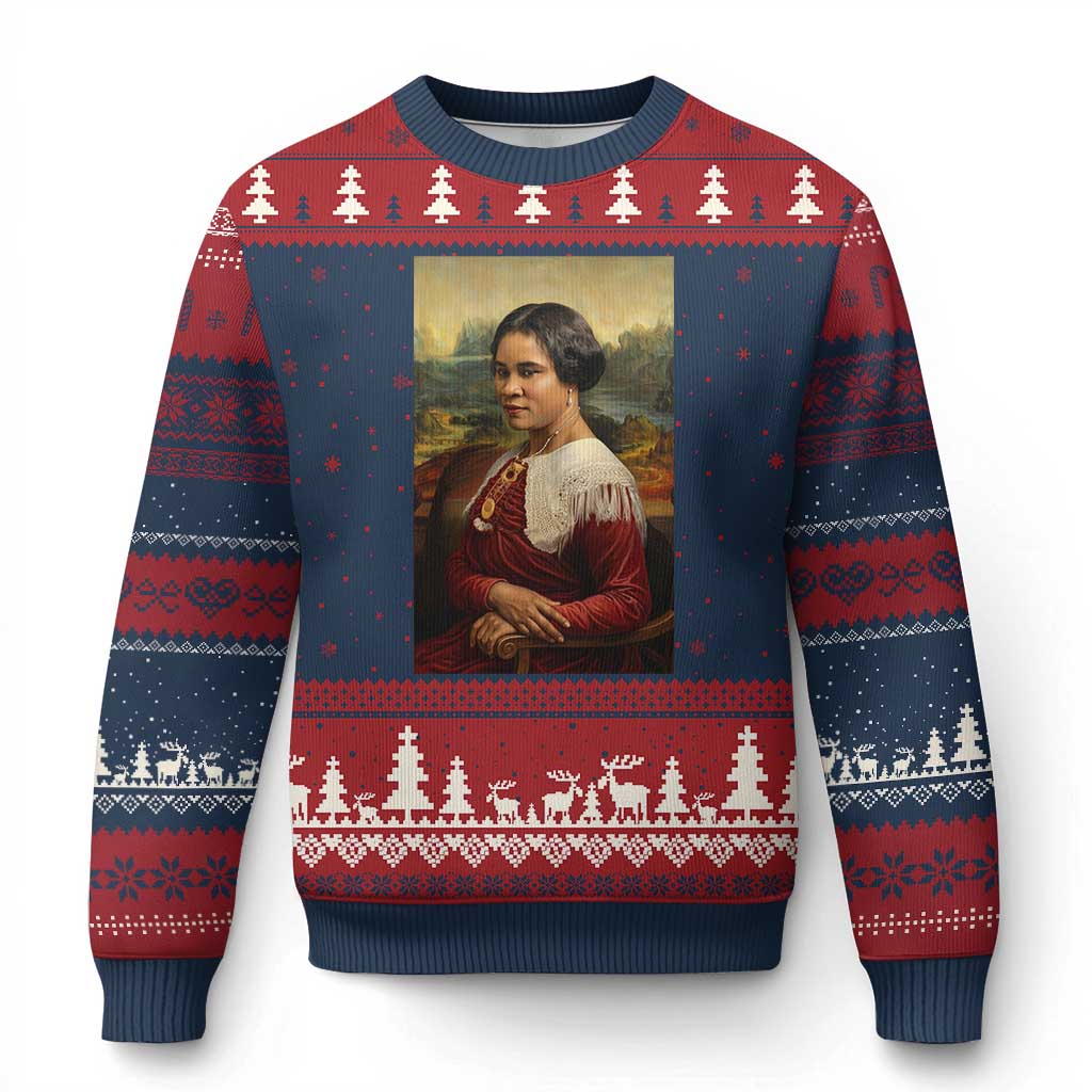 Madam CJ Walker Mona Lisa Ugly Christmas Sweater Black History Month Gift TS12 Navy Red Print Your Wear