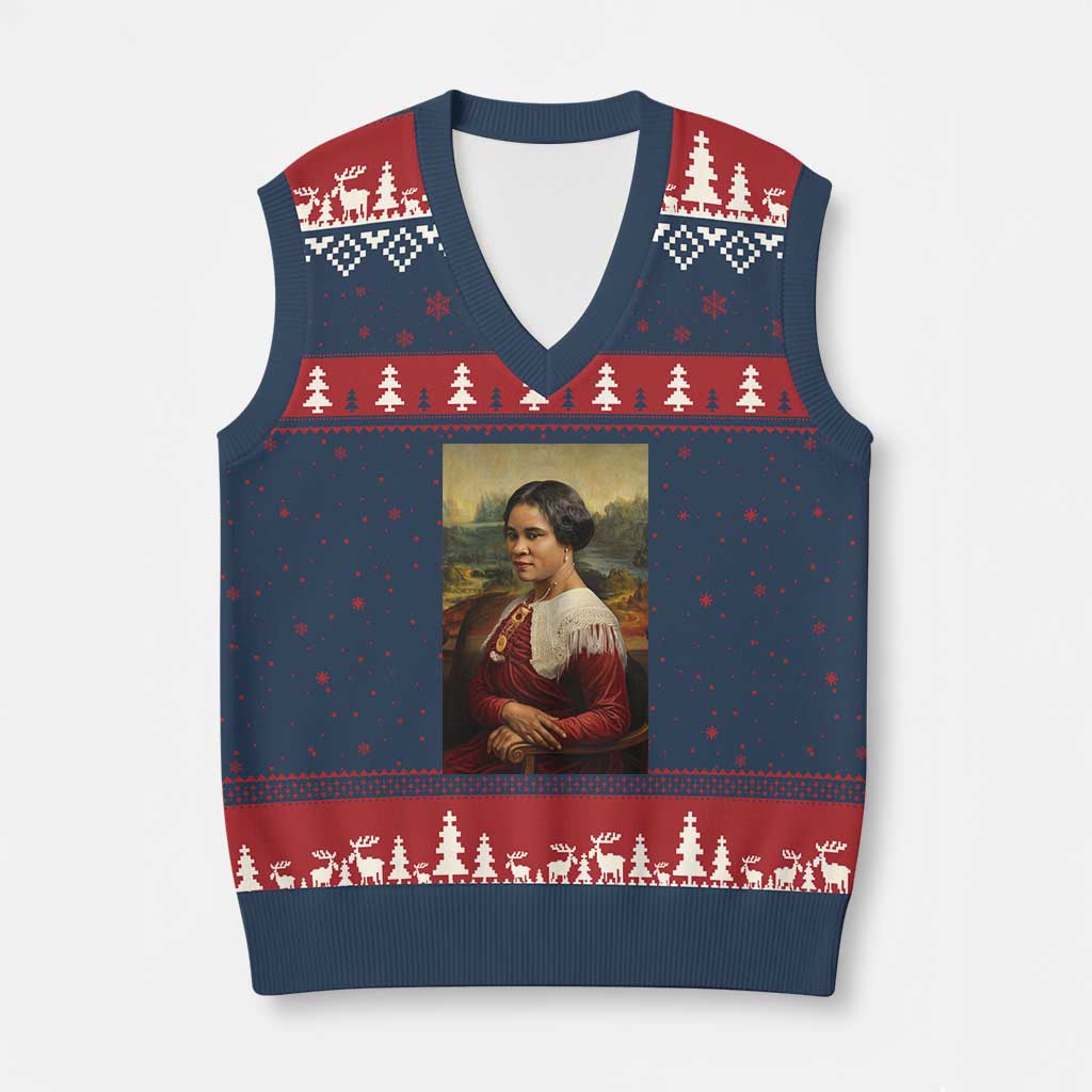 Madam CJ Walker Mona Lisa V-Neck Knit Sweater Vest Black History Month Gift TS12 Navy Red Print Your Wear