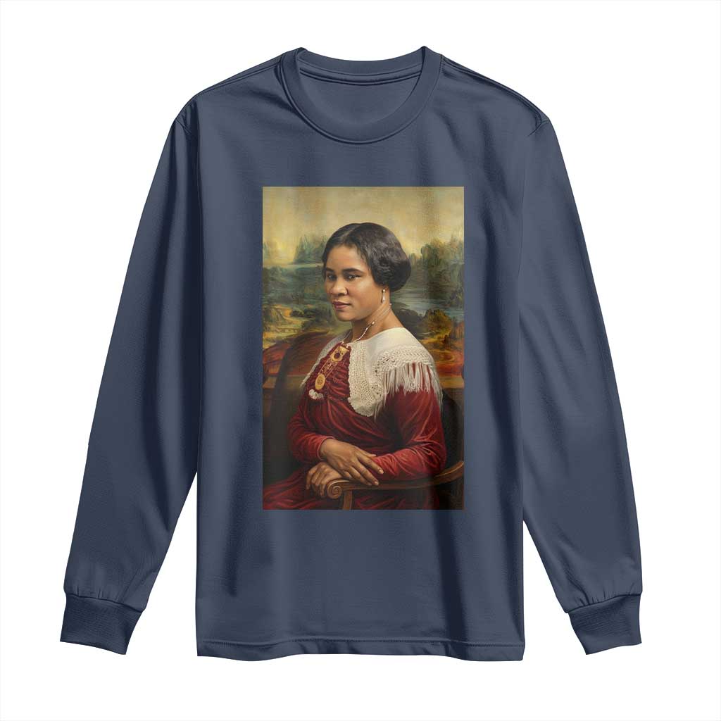 Madam CJ Walker Mona Lisa Long Sleeve Shirt Black History Month Gift TS12 Navy Print Your Wear