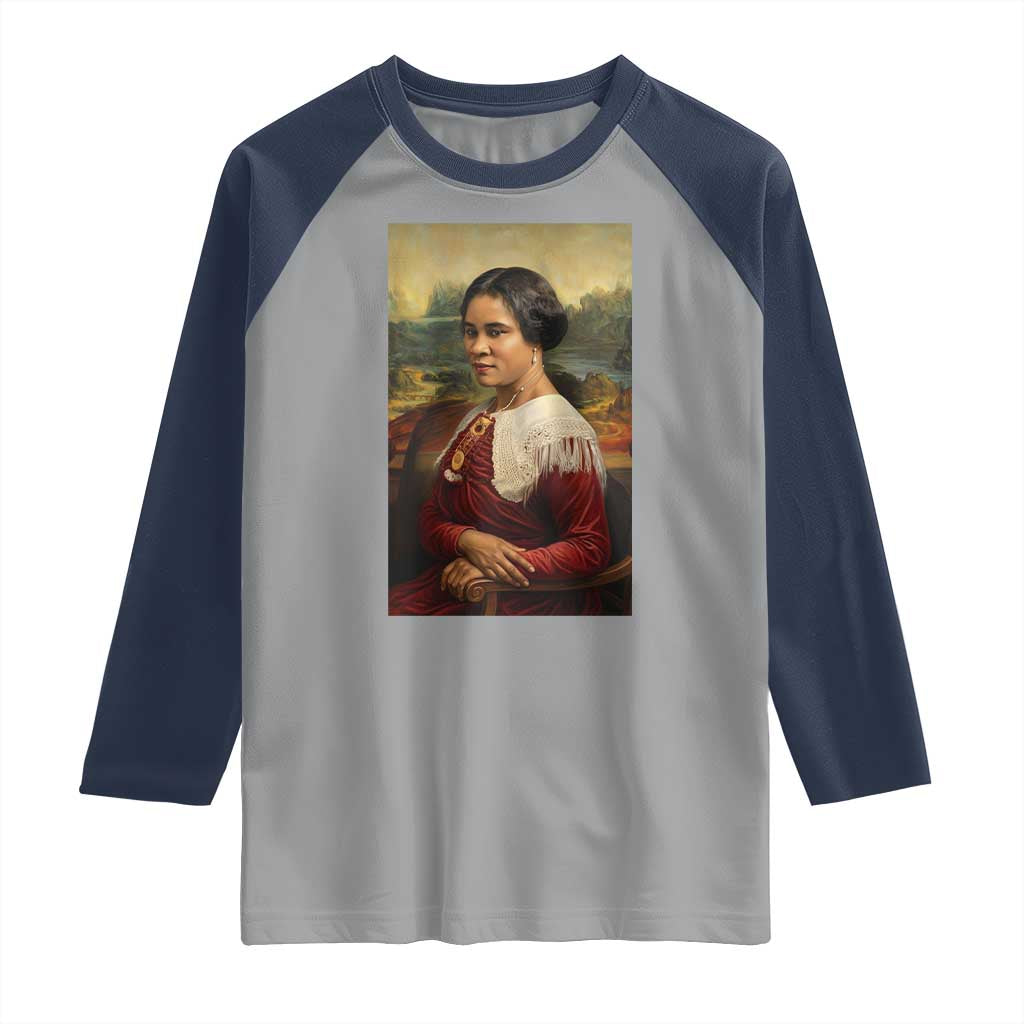 Madam CJ Walker Mona Lisa Raglan Shirt Black History Month Gift TS12 Sport Gray Navy Print Your Wear