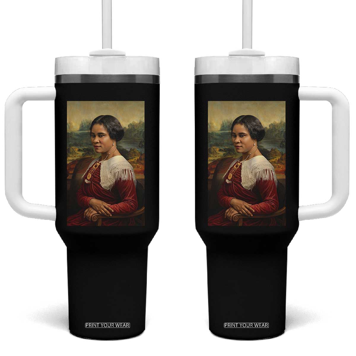 Madam CJ Walker Mona Lisa Tumbler With Handle Black History Month Gift TS12 One Size: 40 oz Black Print Your Wear