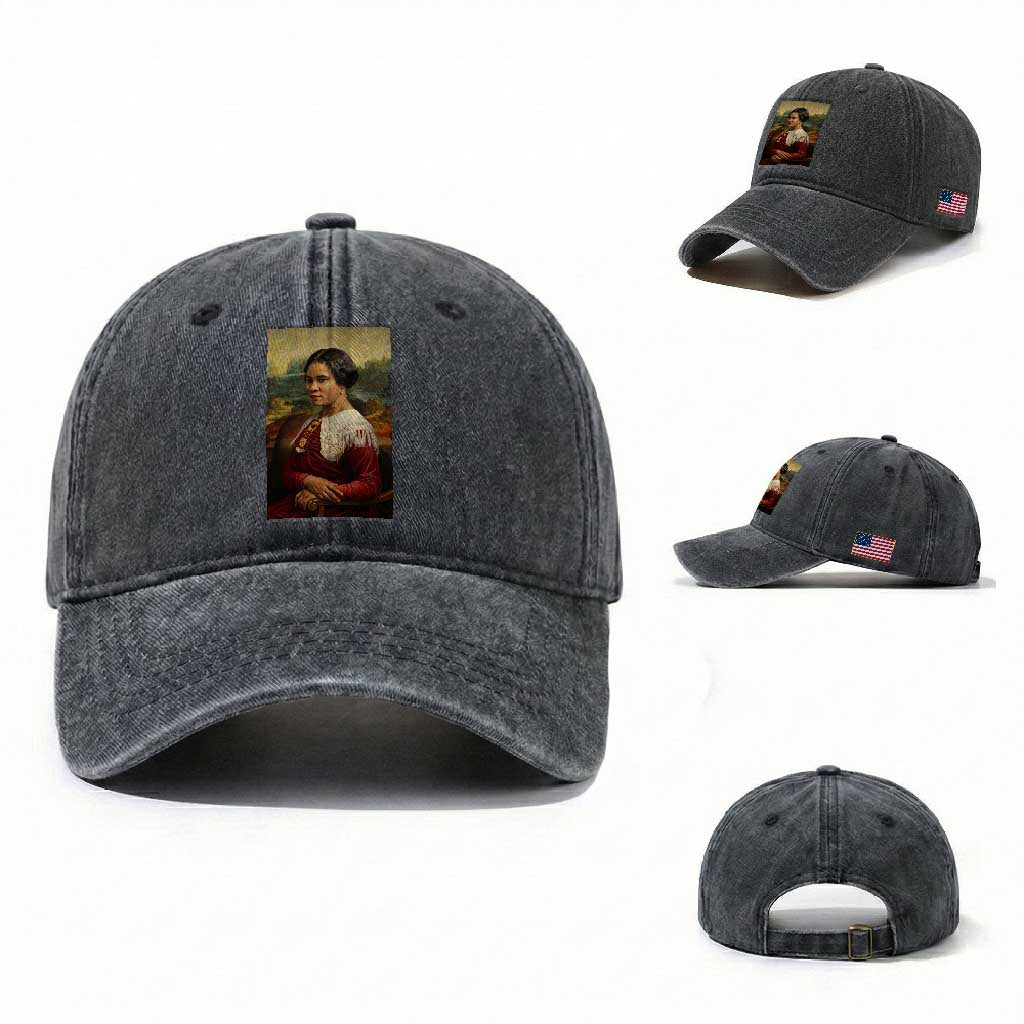 Madam CJ Walker Mona Lisa Washed Cotton Baseball Cap Black History Month Gift TS12 Washed Cap Universal Fit Dark Gray Print Your Wear