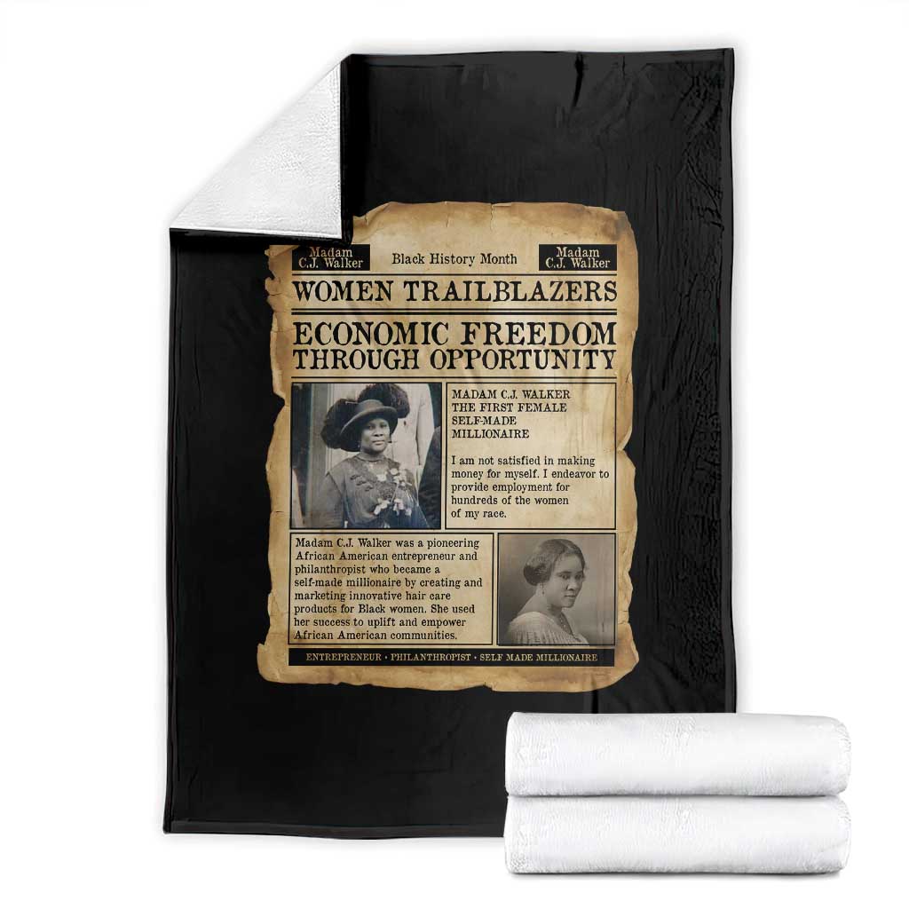 Madam CJ Walker Vintage Newspaper Style Throw Blanket Economic Freedom Through Opportunity TS12 Black Print Your Wear