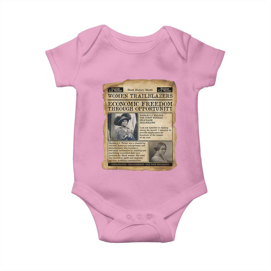 Madam CJ Walker Vintage Newspaper Style Baby Onesie Economic Freedom Through Opportunity TS12 Light Pink Print Your Wear