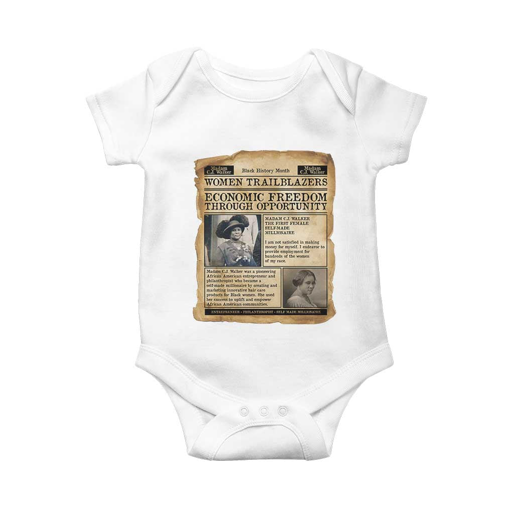 Madam CJ Walker Vintage Newspaper Style Baby Onesie Economic Freedom Through Opportunity TS12 White Print Your Wear