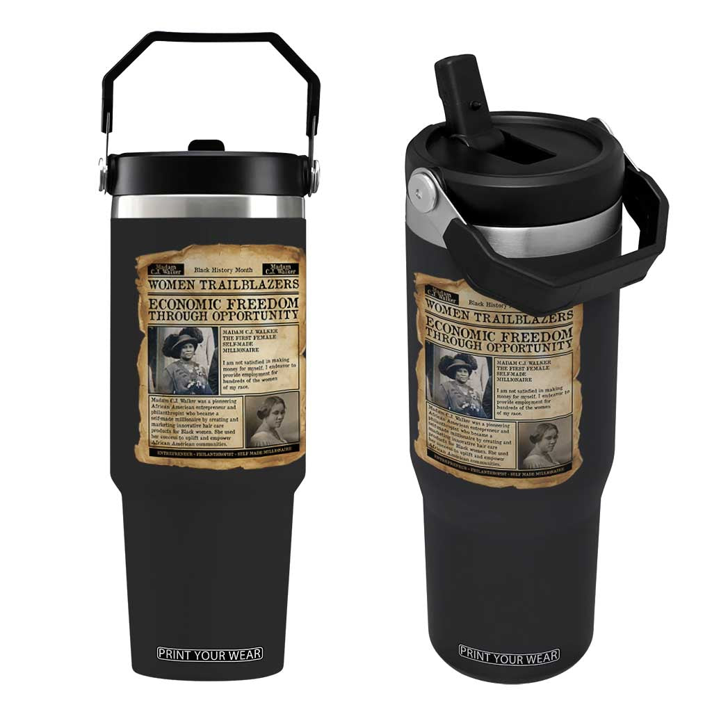 Madam CJ Walker Vintage Newspaper Style Flip Straw Tumbler Economic Freedom Through Opportunity TS12 One Size: 30 oz Black Print Your Wear