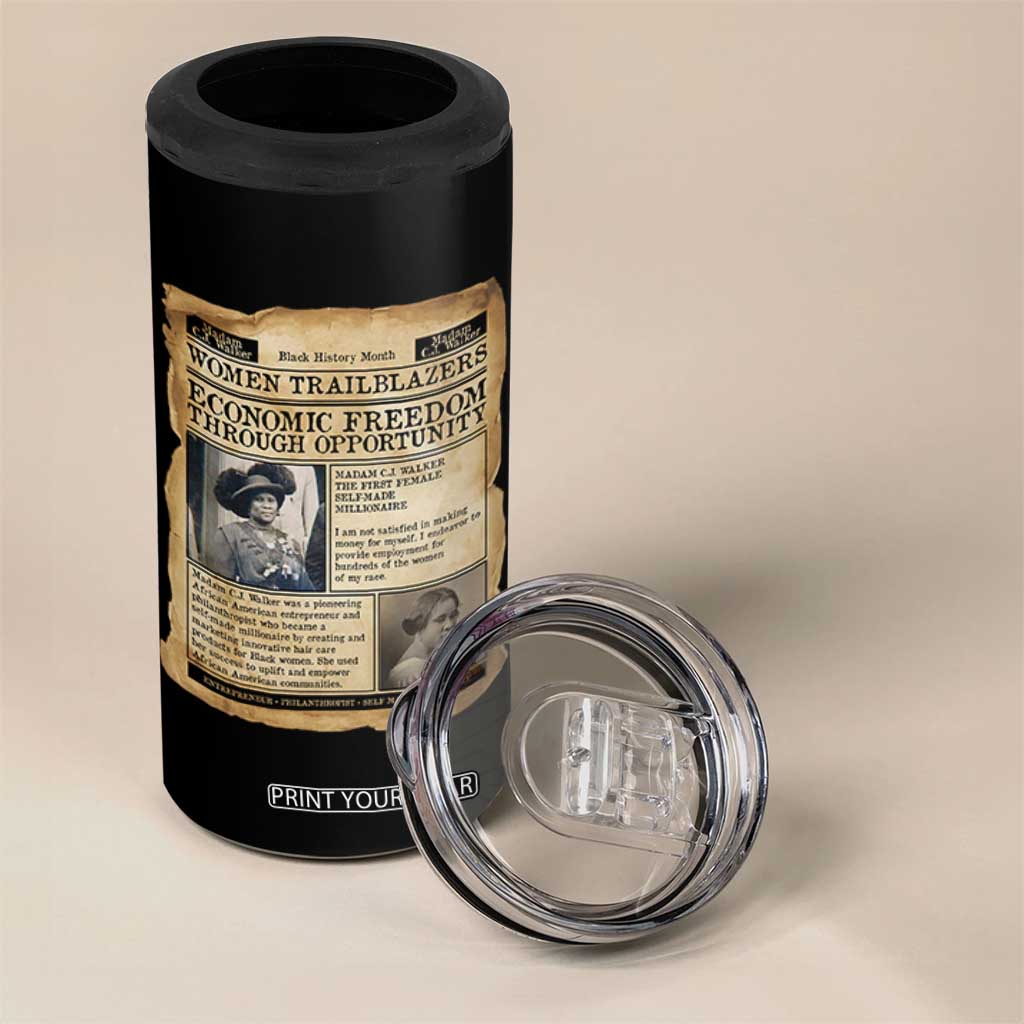 Madam CJ Walker Vintage Newspaper Style 4 in 1 Can Cooler Tumbler Economic Freedom Through Opportunity TS12 Print Your Wear